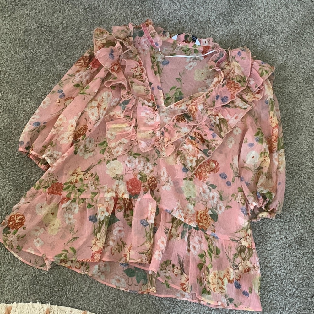Sheer ruffle top ZARA
